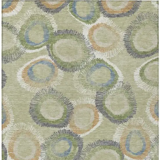 Artichoke Green Ivory And Copper Geometric Washable Indoor Outdoor Area Rug Photo 8