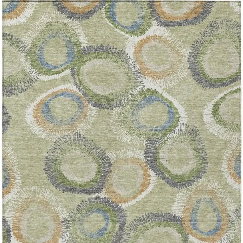 Artichoke Green Ivory And Copper Geometric Washable Indoor Outdoor Area Rug Photo 6