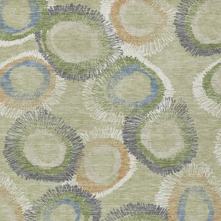 Artichoke Green Ivory And Copper Geometric Washable Indoor Outdoor Area Rug Photo 5