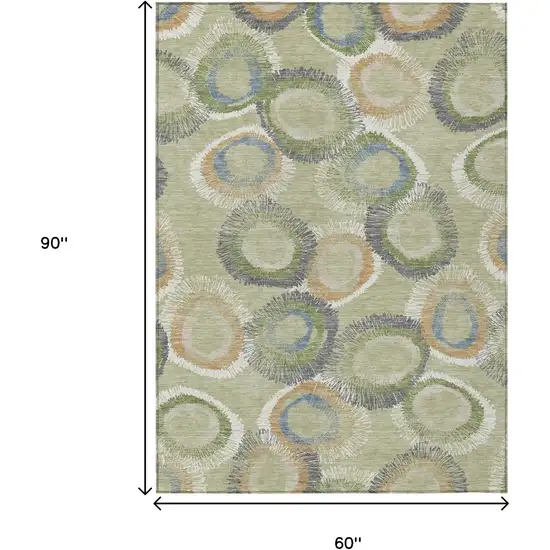 Artichoke Green Ivory And Copper Geometric Washable Indoor Outdoor Area Rug Photo 3