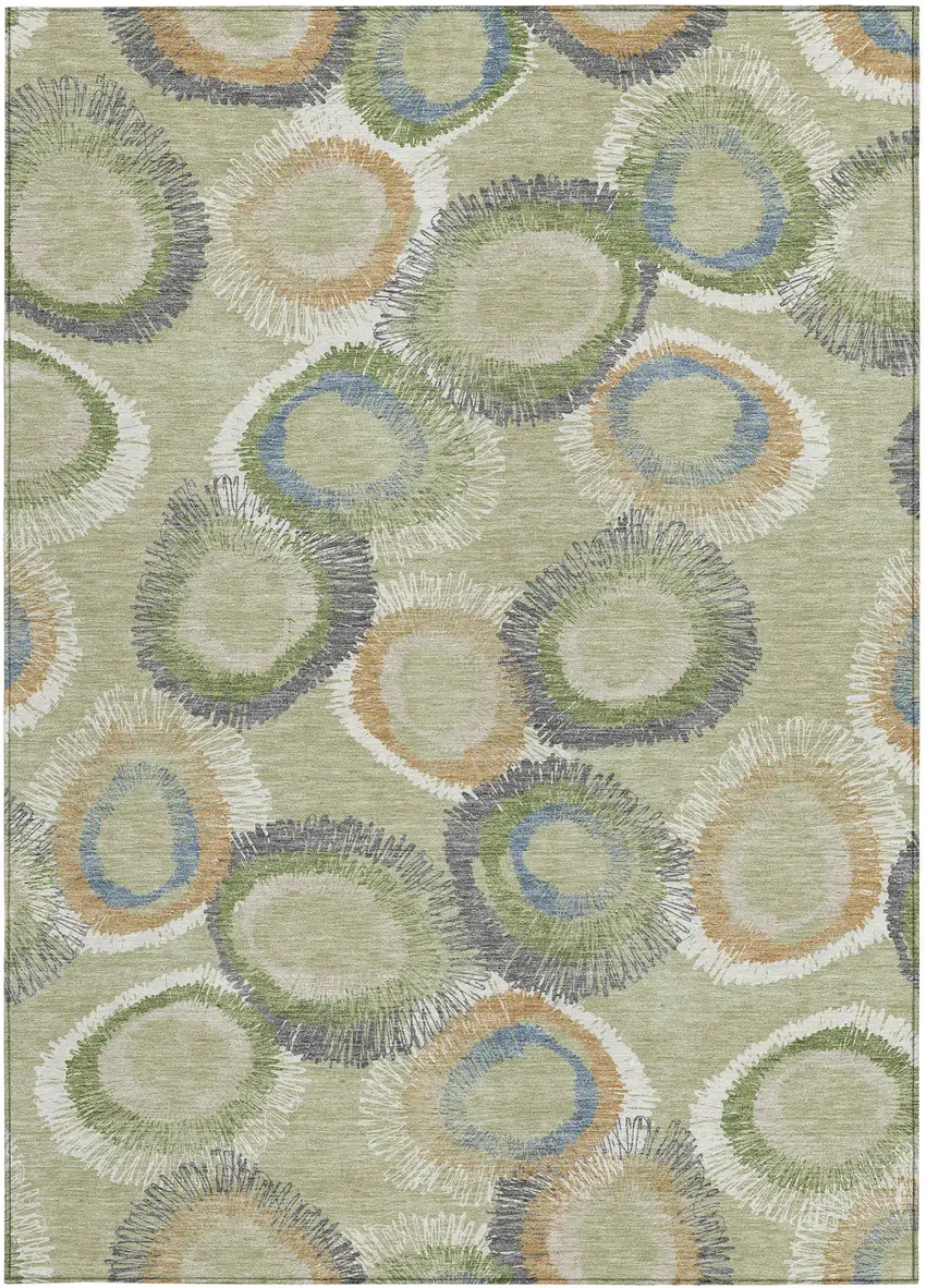 Artichoke Green Ivory And Copper Geometric Washable Indoor Outdoor Area Rug Photo 2