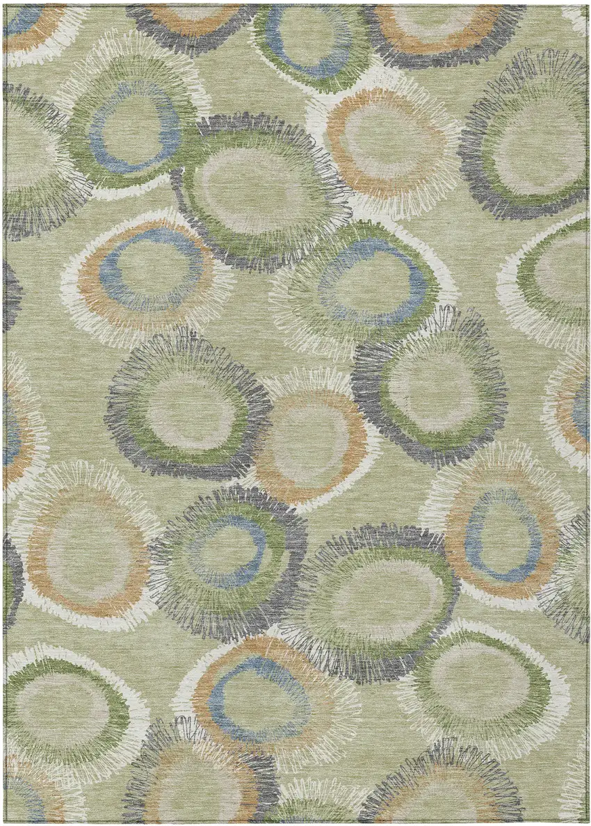 Artichoke Green Ivory And Copper Geometric Washable Indoor Outdoor Area Rug Photo 4