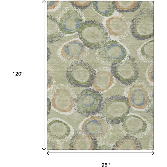 Artichoke Green Ivory And Copper Geometric Washable Indoor Outdoor Area Rug Photo 3