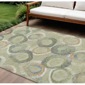 Photo of Artichoke Green Ivory And Copper Geometric Washable Indoor Outdoor Area Rug