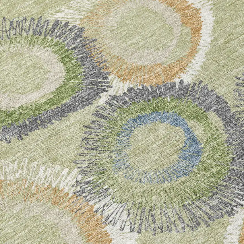 Artichoke Green Ivory And Copper Geometric Washable Indoor Outdoor Area Rug Photo 9