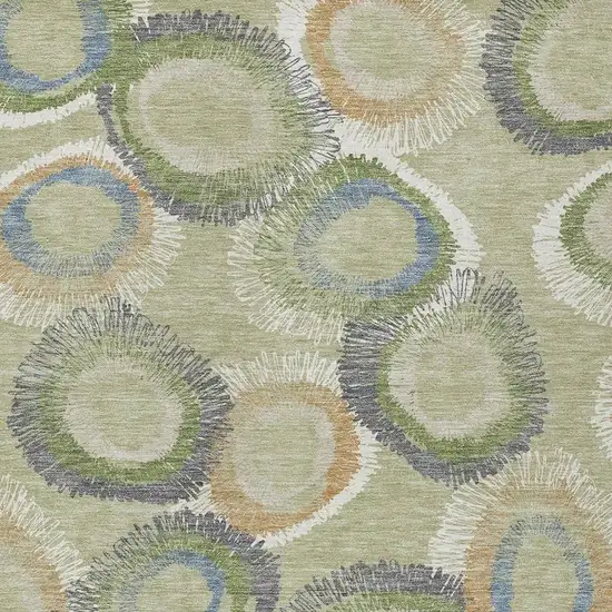 Artichoke Green Ivory And Copper Geometric Washable Indoor Outdoor Area Rug Photo 6