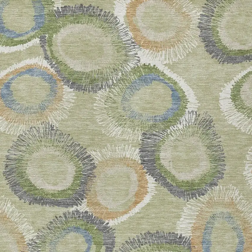 Artichoke Green Ivory And Copper Geometric Washable Indoor Outdoor Area Rug Photo 6