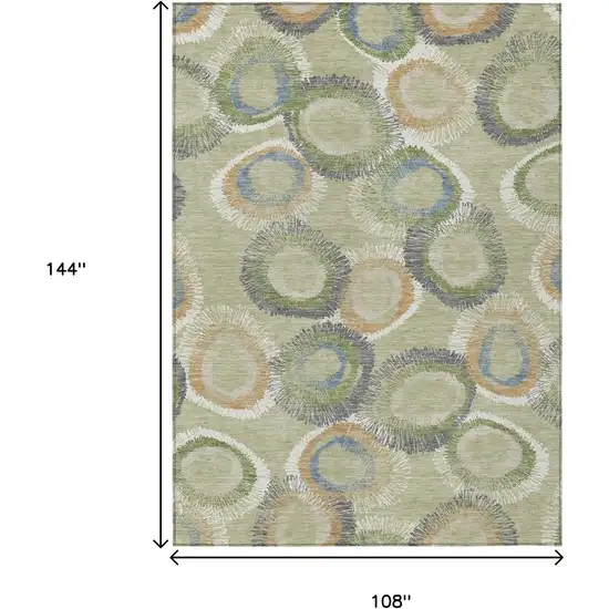 Artichoke Green Ivory And Copper Geometric Washable Indoor Outdoor Area Rug Photo 3