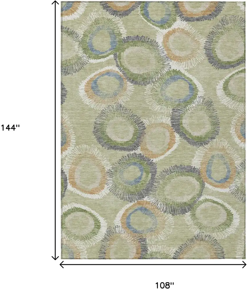 Artichoke Green Ivory And Copper Geometric Washable Indoor Outdoor Area Rug Photo 3