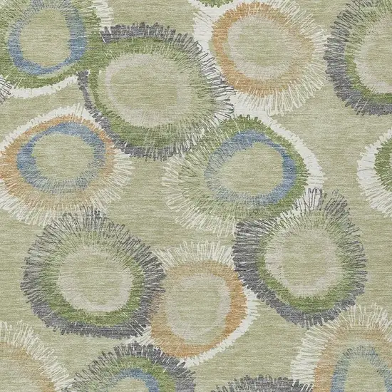 Artichoke Green Ivory And Copper Geometric Washable Indoor Outdoor Area Rug Photo 5