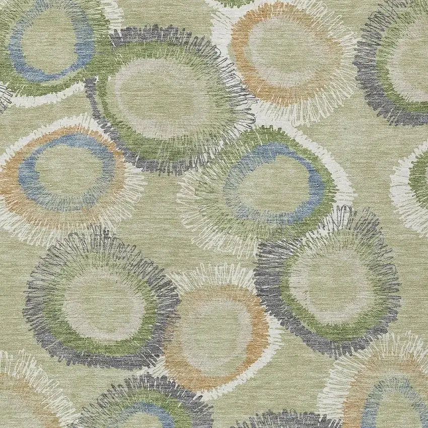 Artichoke Green Ivory And Copper Geometric Washable Indoor Outdoor Area Rug Photo 5