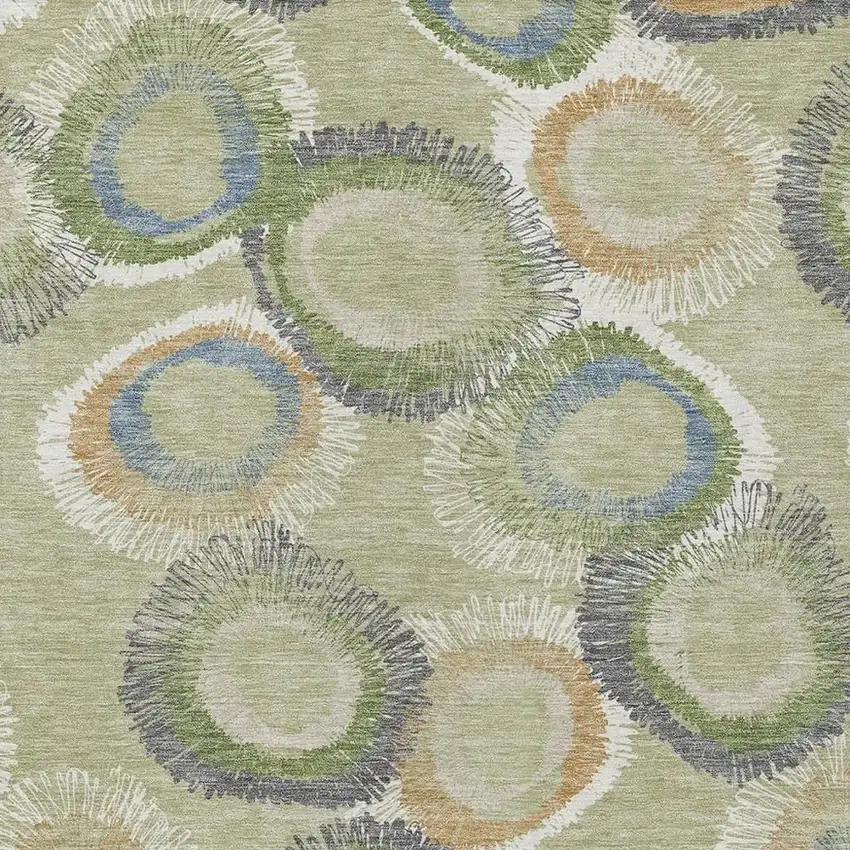 Artichoke Green Ivory And Copper Geometric Washable Indoor Outdoor Area Rug Photo 5