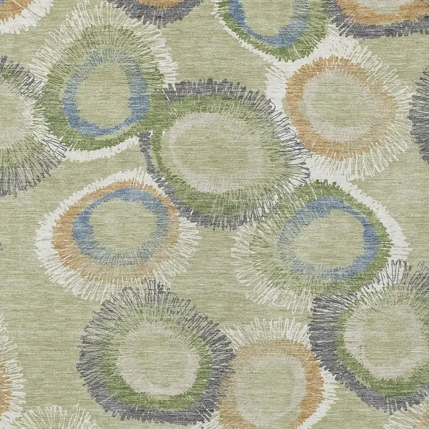 Artichoke Green Ivory And Copper Geometric Washable Indoor Outdoor Area Rug Photo 8