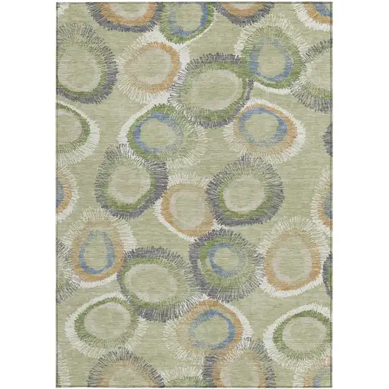 Artichoke Green Ivory And Copper Geometric Washable Indoor Outdoor Area Rug Photo 4