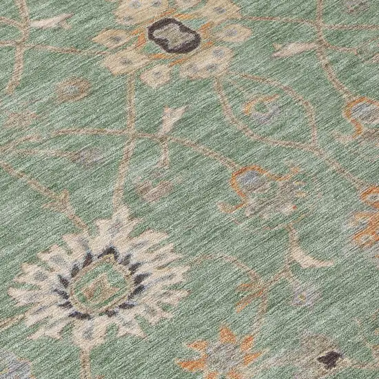 Artichoke Green Ivory And Coral Floral Washable Indoor Outdoor Area Rug Photo 5