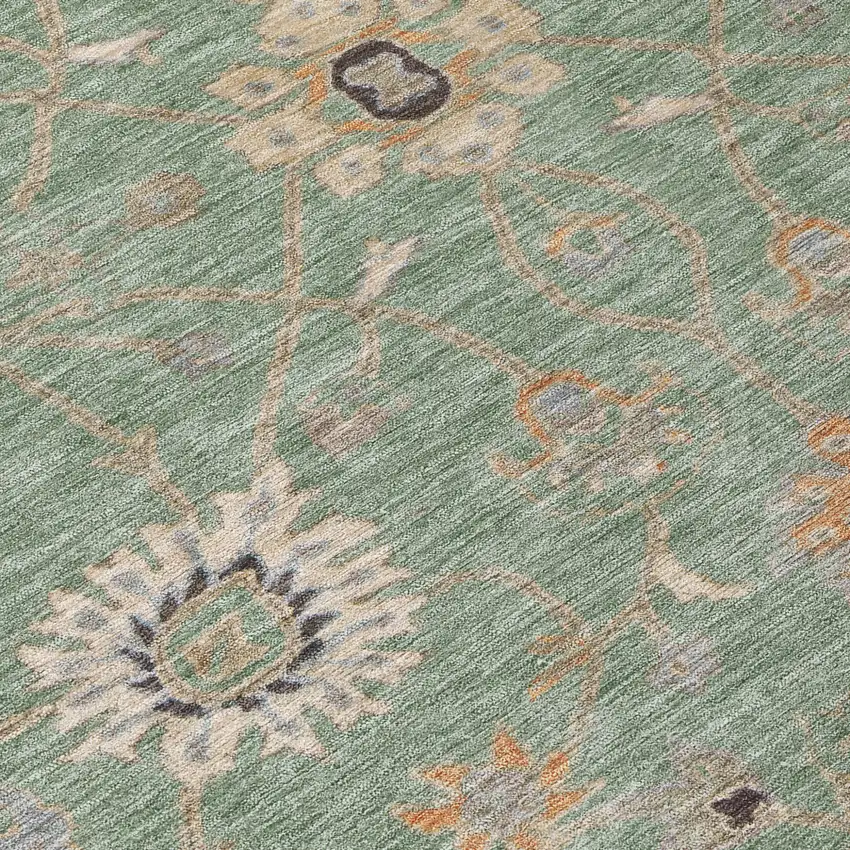 Artichoke Green Ivory And Coral Floral Washable Indoor Outdoor Area Rug Photo 5
