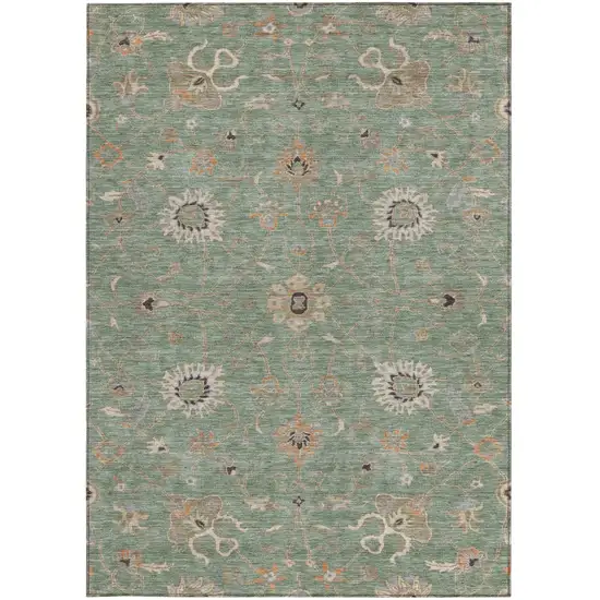 Artichoke Green Ivory And Coral Floral Washable Indoor Outdoor Area Rug Photo 6