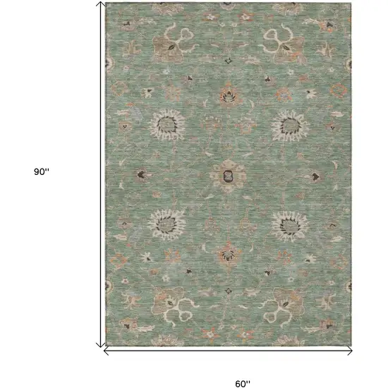 Artichoke Green Ivory And Coral Floral Washable Indoor Outdoor Area Rug Photo 8
