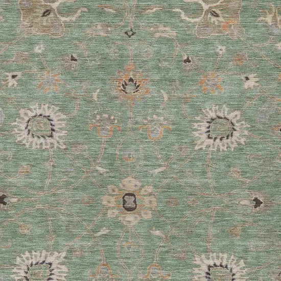 Artichoke Green Ivory And Coral Floral Washable Indoor Outdoor Area Rug Photo 6