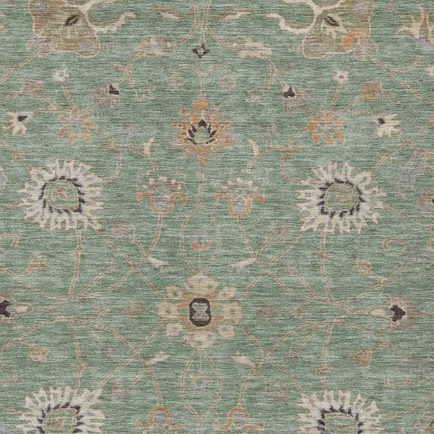 Artichoke Green Ivory And Coral Floral Washable Indoor Outdoor Area Rug Photo 6
