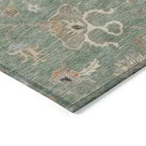 Photo of Artichoke Green Ivory And Coral Floral Washable Indoor Outdoor Area Rug