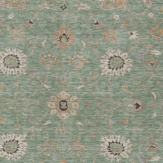 Artichoke Green Ivory And Coral Floral Washable Indoor Outdoor Area Rug Photo 6