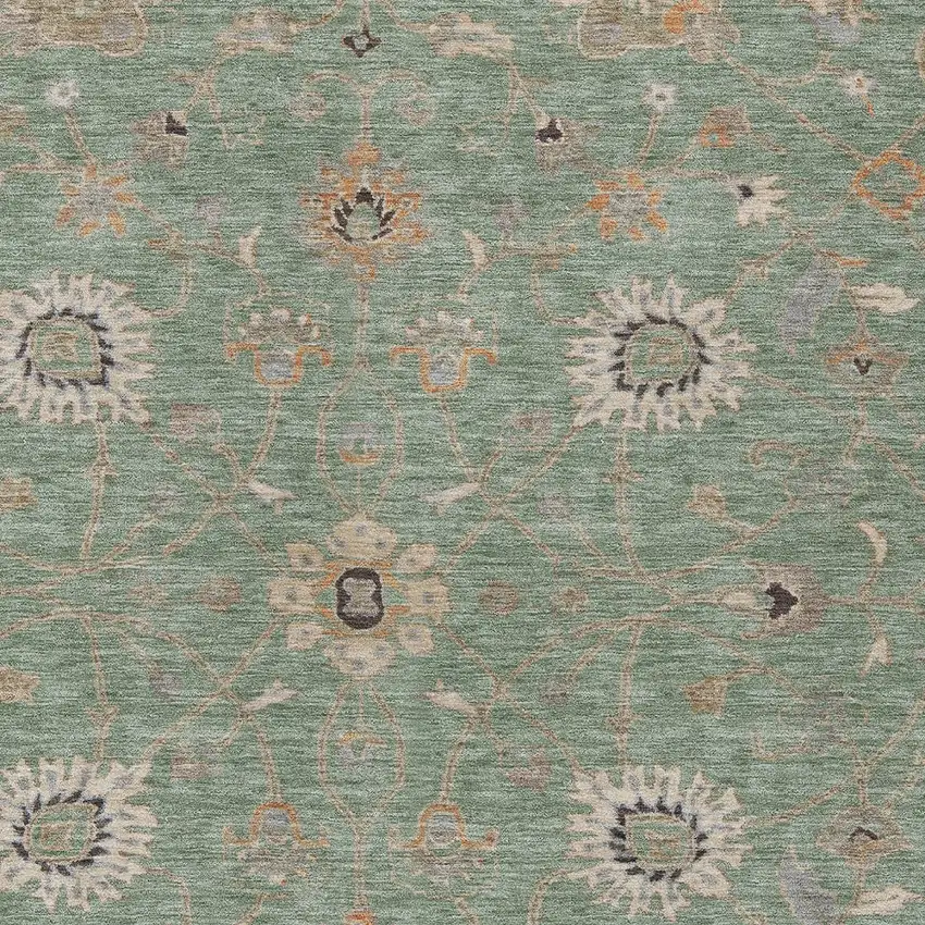 Artichoke Green Ivory And Coral Floral Washable Indoor Outdoor Area Rug Photo 6