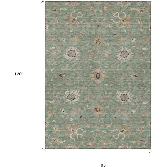Artichoke Green Ivory And Coral Floral Washable Indoor Outdoor Area Rug Photo 8