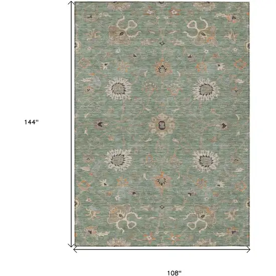 Artichoke Green Ivory And Coral Floral Washable Indoor Outdoor Area Rug Photo 7