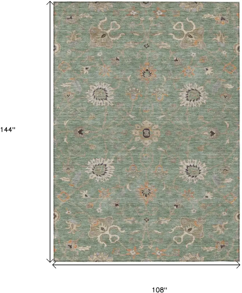 Artichoke Green Ivory And Coral Floral Washable Indoor Outdoor Area Rug Photo 7