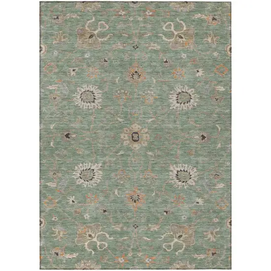 Artichoke Green Ivory And Coral Floral Washable Indoor Outdoor Area Rug Photo 2