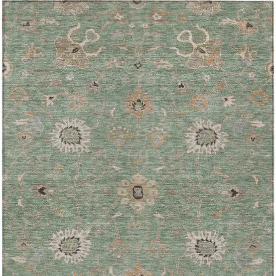 Artichoke Green Ivory And Coral Floral Washable Indoor Outdoor Area Rug Photo 7