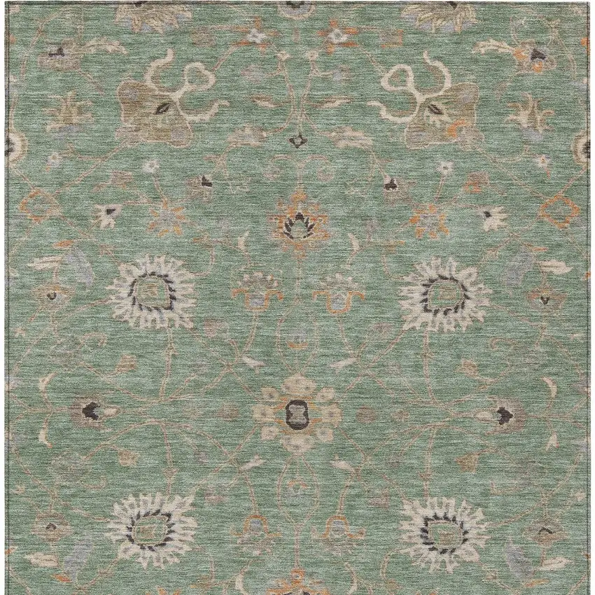 Artichoke Green Ivory And Coral Floral Washable Indoor Outdoor Area Rug Photo 7