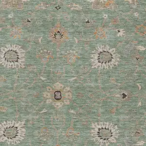 Photo of Artichoke Green Ivory And Coral Floral Washable Indoor Outdoor Area Rug