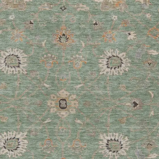 Artichoke Green Ivory And Coral Floral Washable Indoor Outdoor Area Rug Photo 6