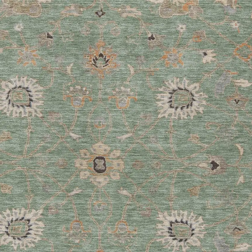 Artichoke Green Ivory And Coral Floral Washable Indoor Outdoor Area Rug Photo 6