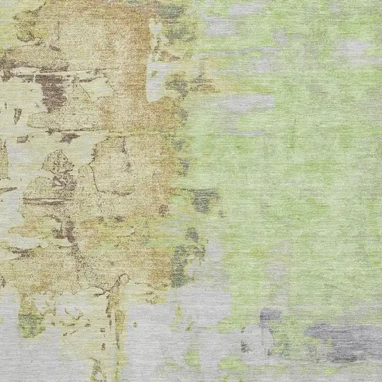 Artichoke Green Ivory And Gold Abstract Washable Area Rug With UV Protection Photo 3