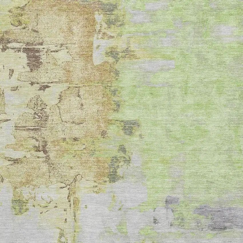 Artichoke Green Ivory And Gold Abstract Washable Area Rug With UV Protection Photo 3