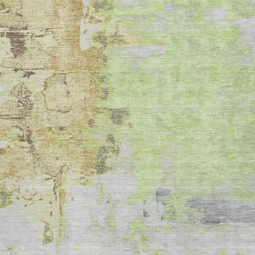 Artichoke Green Ivory And Gold Abstract Washable Area Rug With UV Protection Photo 3