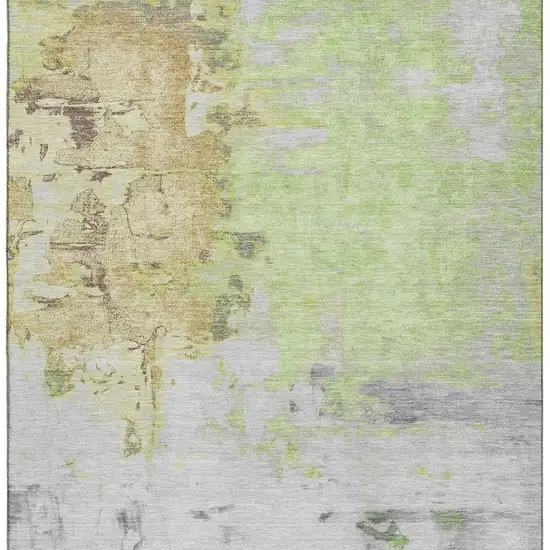 Artichoke Green Ivory And Gold Abstract Washable Area Rug With UV Protection Photo 4
