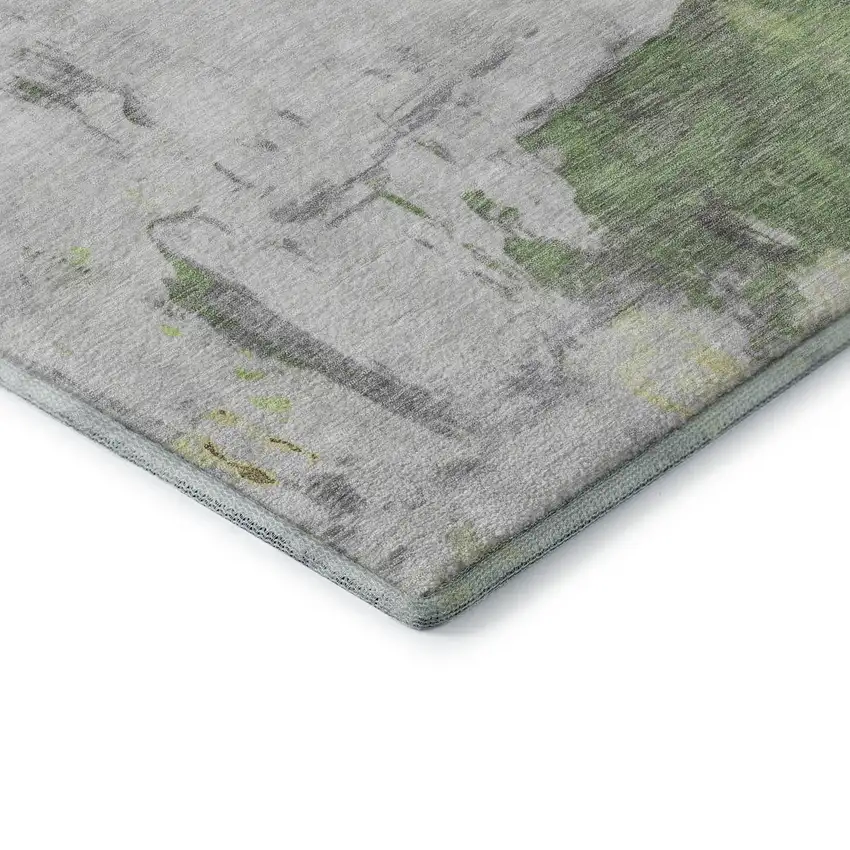 Artichoke Green Ivory And Gold Abstract Washable Area Rug With UV Protection Photo 8