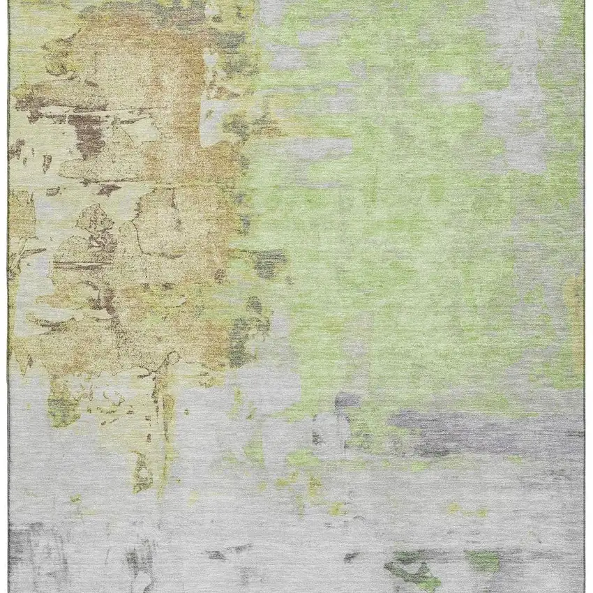 Artichoke Green Ivory And Gold Abstract Washable Area Rug With UV Protection Photo 4