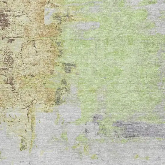 Artichoke Green Ivory And Gold Abstract Washable Area Rug With UV Protection Photo 3
