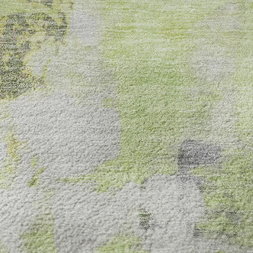 Artichoke Green Ivory And Gold Abstract Washable Area Rug With UV Protection Photo 9