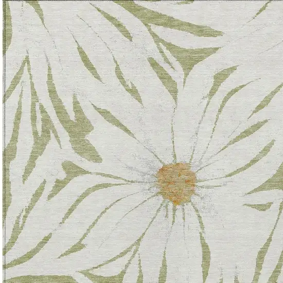 Artichoke Green Ivory And Gold Floral Washable Indoor Outdoor Area Rug Photo 6