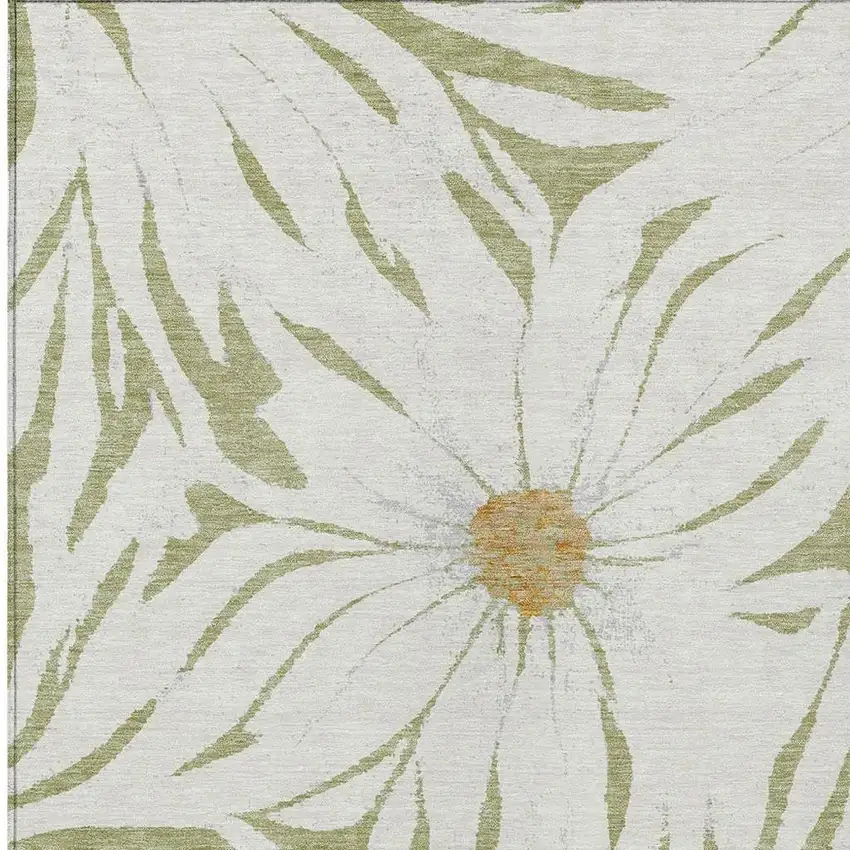 Artichoke Green Ivory And Gold Floral Washable Indoor Outdoor Area Rug Photo 6