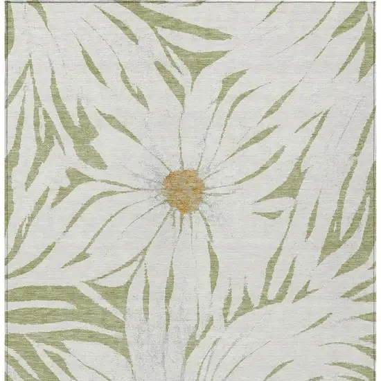 Artichoke Green Ivory And Gold Floral Washable Indoor Outdoor Area Rug Photo 4