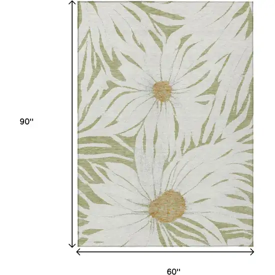Artichoke Green Ivory And Gold Floral Washable Indoor Outdoor Area Rug Photo 3