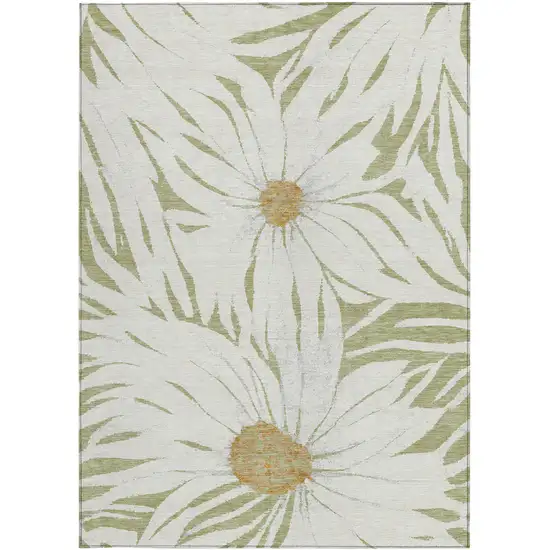 Artichoke Green Ivory And Gold Floral Washable Indoor Outdoor Area Rug Photo 5