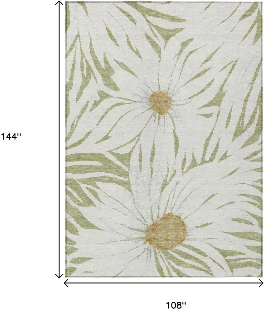 Artichoke Green Ivory And Gold Floral Washable Indoor Outdoor Area Rug Photo 3
